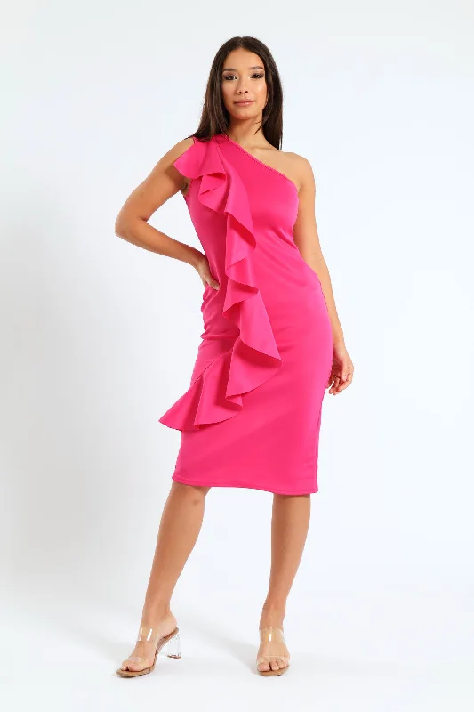 One Day Only – Huge Savings!Cascading Body Frill Bodycon Dress - Pink