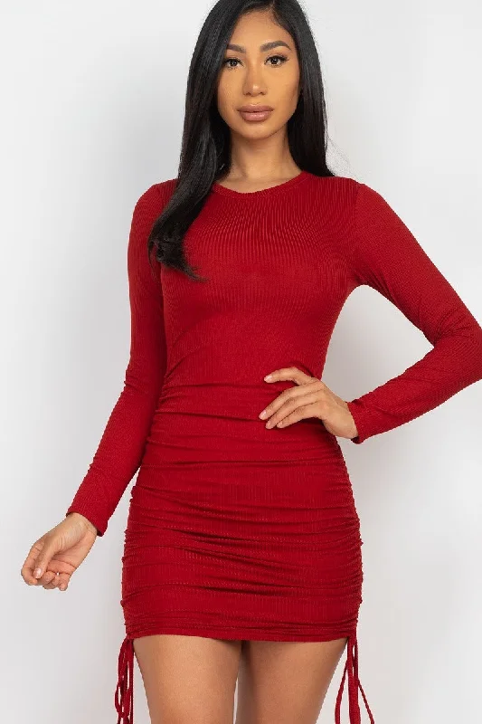 Shop Today, Save Tomorrow!Ribbed long sleeve drawstring bodycon dress