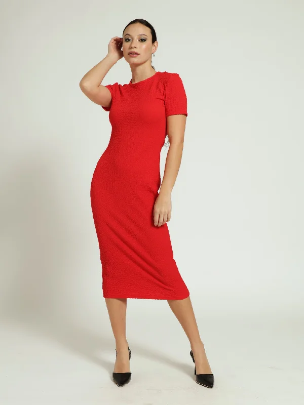 Find the Best Deals Here!Crinkle Knit Bodycon Midaxi Dress - Red