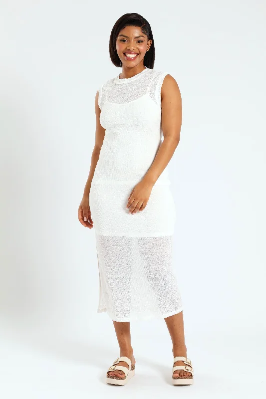 Time to Snag a Bargain!Crochet Look Bodycon Dress - White