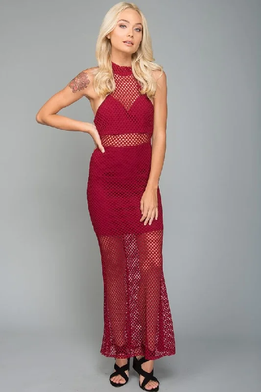 Best Price of the Season!Best Price of the Season!Danielle Halter Mesh Dress Burgundy