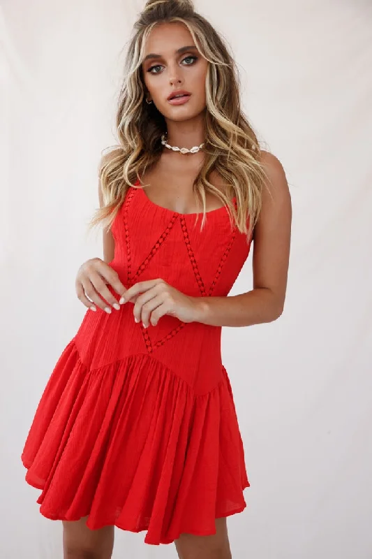 Shop Early, Save Big!Darma Crochet Detail Fluted Hem Dress Red