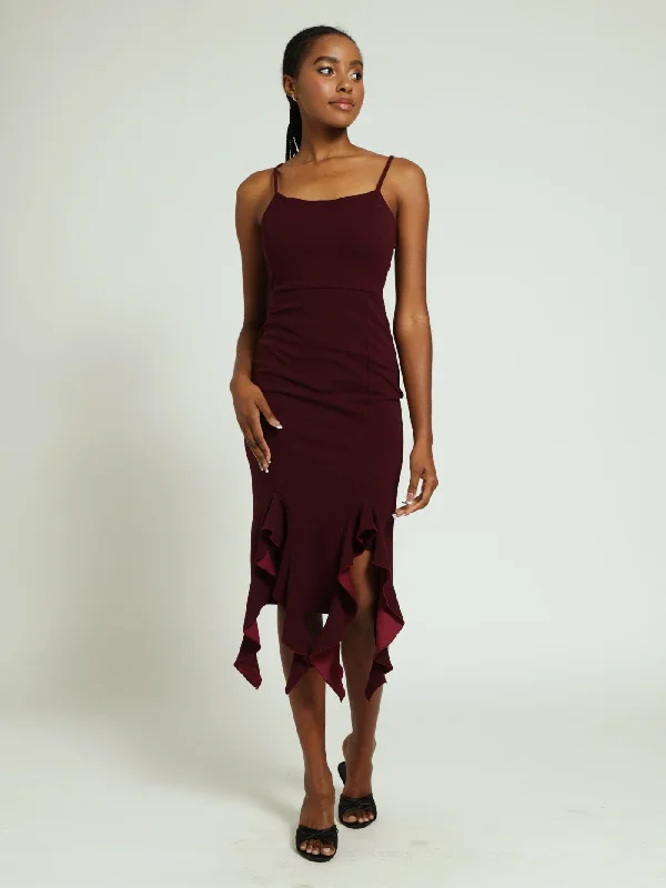 Snag the Best Prices Now!Double Frill Hem Strappy Bodycon Dress - Wine