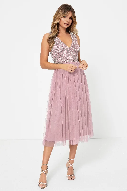 Exclusive Offers You’ll Love!Dusty Pink V-Neck Dress