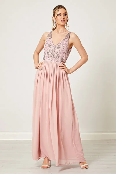 Hurry, Sale Ends Soon!Embellished Maxi Pink Dress