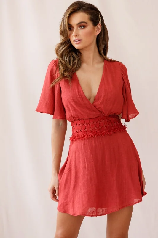 Today’s Deals, Tomorrow’s Regrets!Fate Angel Sleeve Embroidery Trim Dress Rose