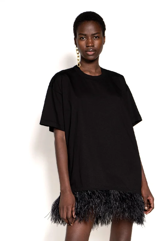Enjoy Huge Discounts Now!BLACK FEATHER HEM T-SHIRT DRESS