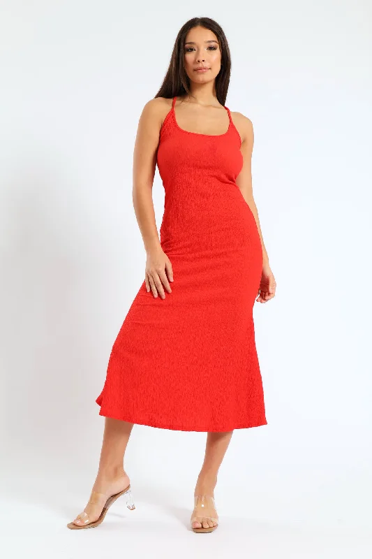 Savings You Can’t Ignore!Flare Hem Strappy Bodycon Dress - Red