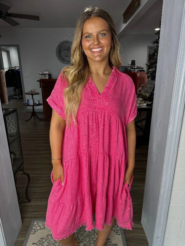 Incredible Savings Inside!Fuchsia mineral wash tiered dress
