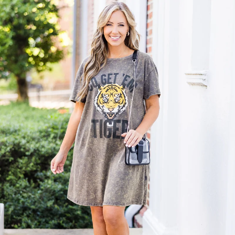 Hurry, Sale Ends Soon!Go Tigers T-Shirt Dress, Charcoal