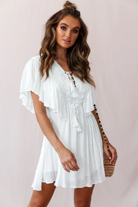 Amazing Prices You Can’t Resist!Hazel Crochet And Tassel Detail Drawstring Waist Dress White