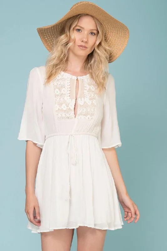 Flash Deals – Act Quickly!Kayla Tie Waist Crochet Details Dress White