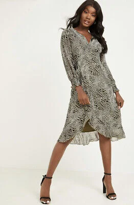 Get More, Spend Less – Shop Now!Khaki Animal Print Wrap Dress