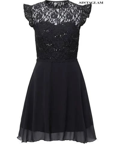 Shop More, Spend Less!Lace Frill Sleeve Boucle Skater Dress