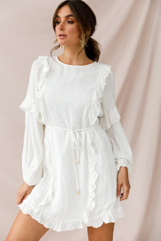 Save Like Never Before!Maiden Long Sleeve Frill Dress White