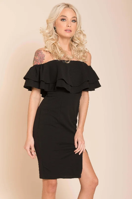 Shop More, Spend Less!Manilla Ruffle Bodycon Dress Black