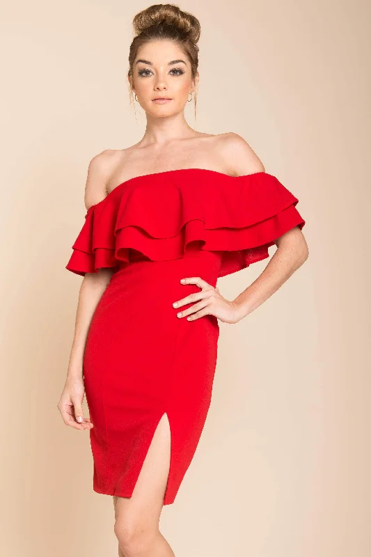 Must-Have Deals Inside!Manilla Ruffle Bodycon Dress Red