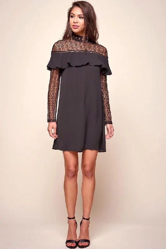 Exclusive Savings This Week!Mendes Lace Detailed High Neck Long Sleeved Dress Black