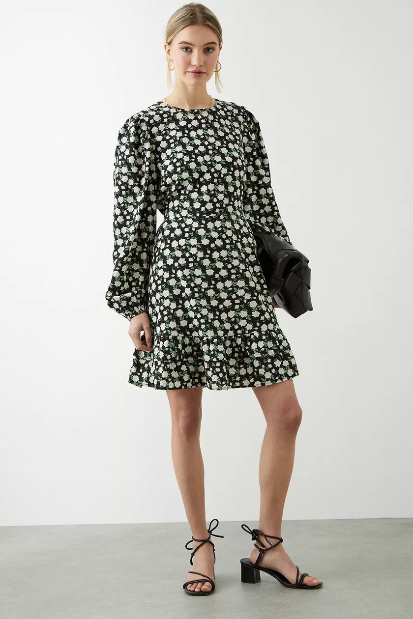 Shop Today, Save Tomorrow!Mono Ditsy Ruffle Hem Dress