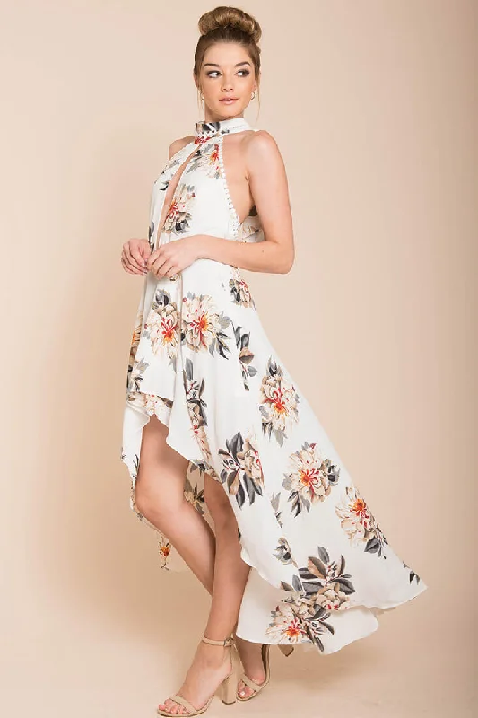 Shop Today, Save Tomorrow!Natalee Floral High to Low Dress White
