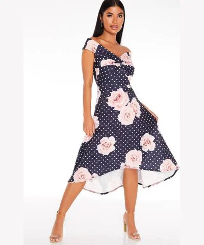 Time to Snag a Bargain!Navy Floral Polka Dot Dress