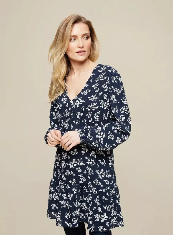 Save Money, Shop Happy!Navy Floral Print Tunic Dress