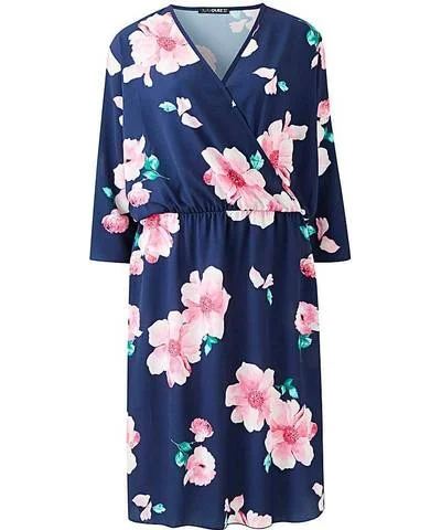 One Click Away from Big Savings!Navy Floral Wrap Dress