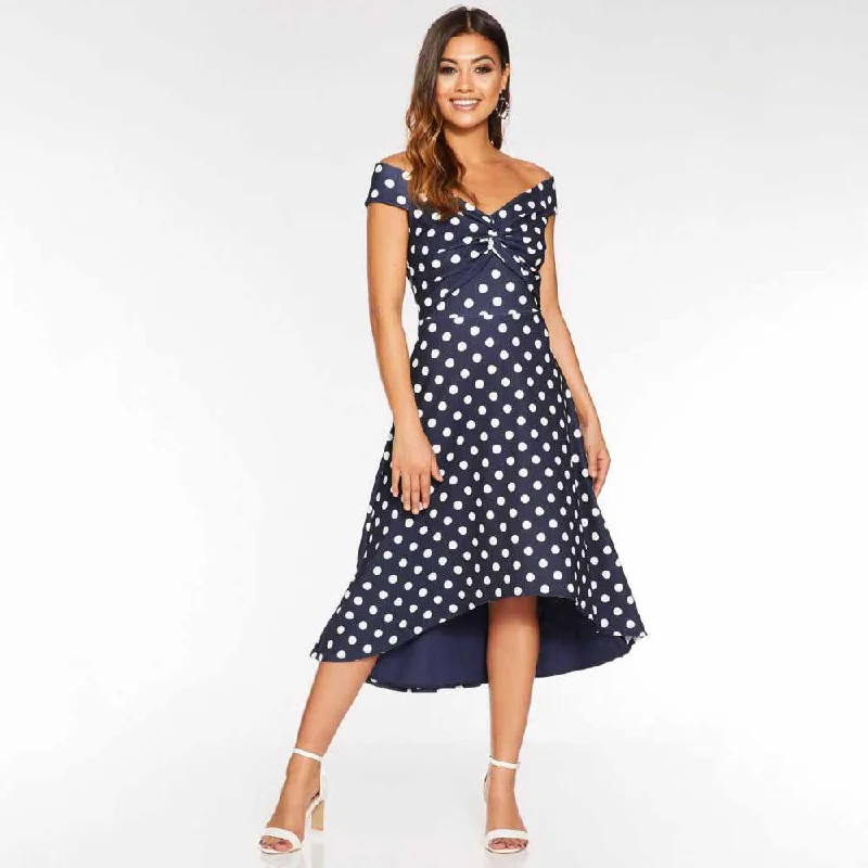 Shop Now and Save!Navy Polka Dot Dip Hem Dress