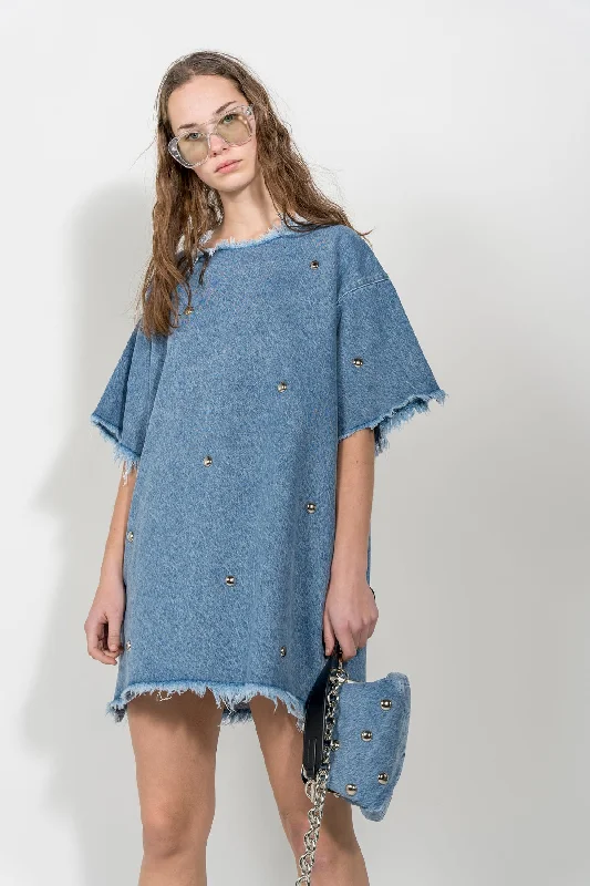 Limited-Time Price Drop!DENIM STUDDED CLASSIC T-SHIRT DRESS