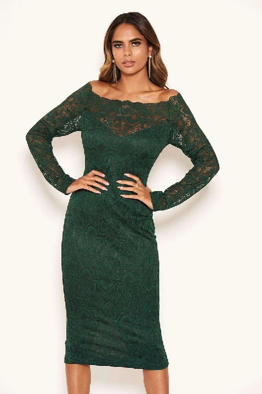 Your Best Deals Are Here!Off Shoulder Lace Dress Green