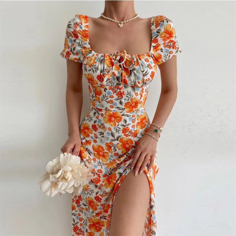 Get It Before It’s Gone!FashionSierra - 2024 Off Shoulder Square Neck Floral Bodycon Boho Dress