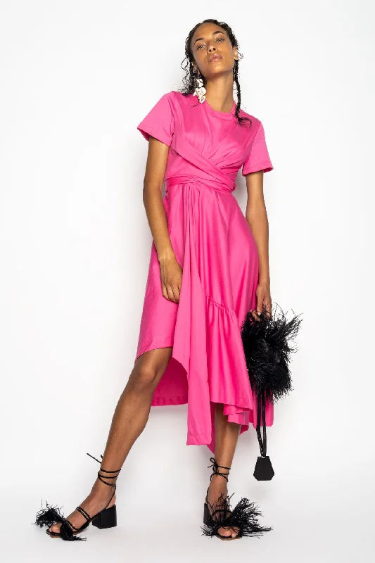 Save Up to 50% Off!PINK CROSS WAIST DRAPE T-SHIRT DRESS