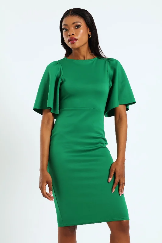 Upgrade for Less!Pleat Flare Bodycon Dress - Green