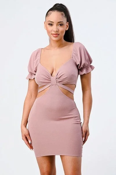 Exclusive Savings This Week!Lux Side Cutout W/ Back Tie Detail Bodycon Dress