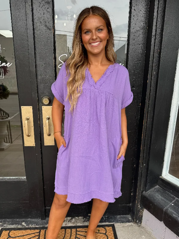 Your Exclusive Offer Awaits!Purple linen dress