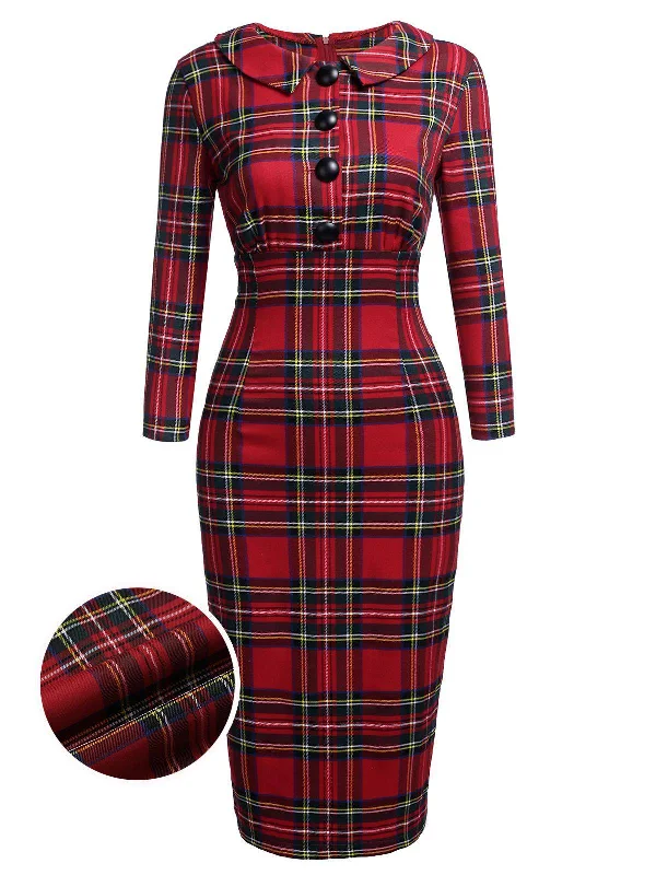 Buy More, Save More!Red 1960s Plaids Bodycon Dress