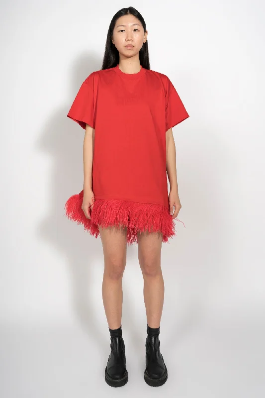 Stock Up and Save!RED FEATHER HEM T-SHIRT DRESS