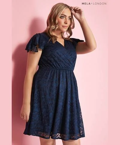 Snag the Best Prices Now!Ruffle Sleeve Lace Dress Navy