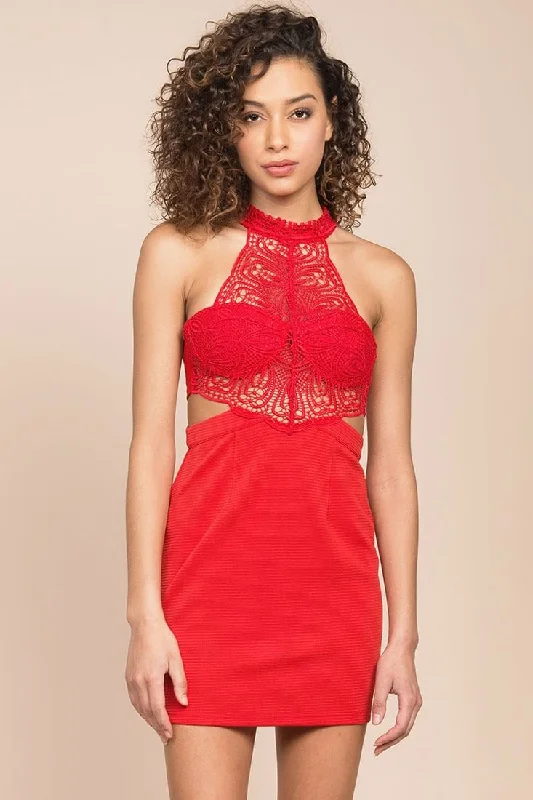The Best Sale of the Year!Scotland Halter Top Crochet Boutique Dress Red