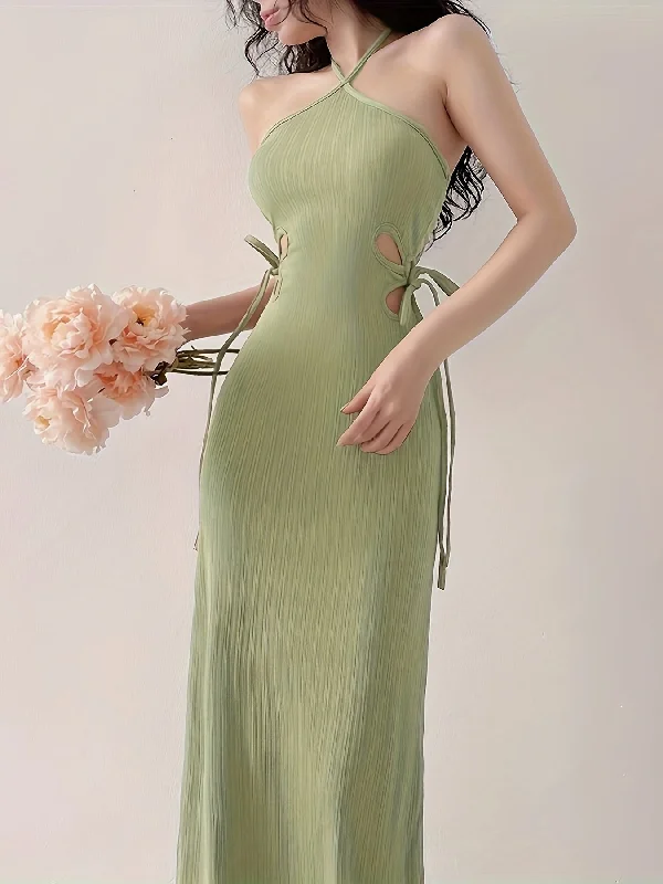 Don't Miss Out!Sixsr Halter Neck Hollow Solid Dress, Elegant Sleeveless Bodycon Party Dress, Women's Clothing Don't Miss Out!Sixsr Halter Neck Hollow Solid Dress, Elegant Sleeveless Bodycon Party Dress, Women's Clothing