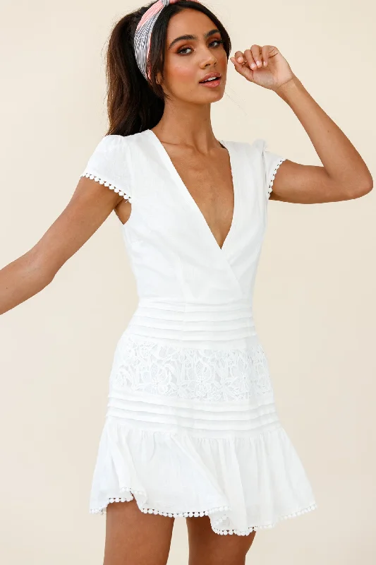 Buy One, Get One Free!Storybook Cap Sleeve Pintuck Detail Dress White