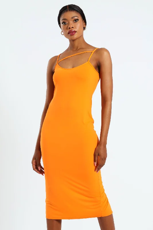 Only a Few Left – Order Now!Strappy Chest Detail Bodycon Dress - Orange