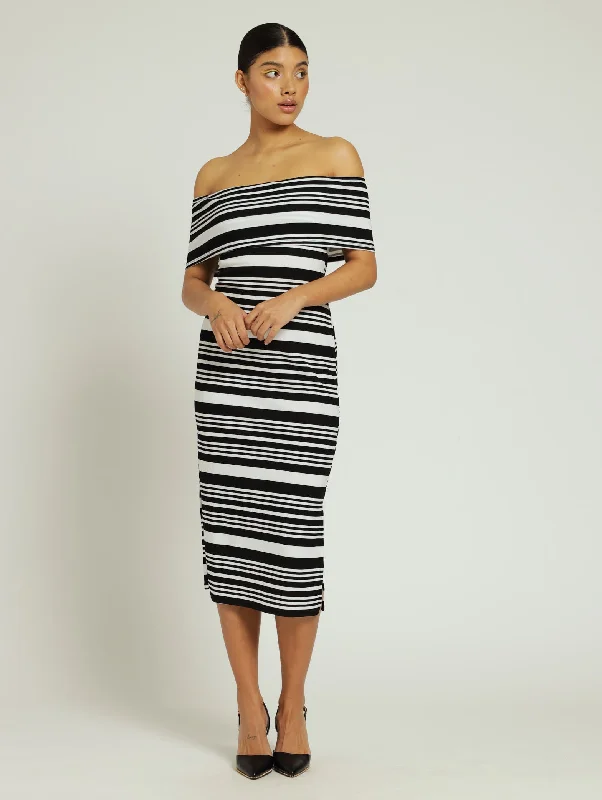 Your Favorite Sale is Back!Stripe Bodycon Band Dress - Black/Cream