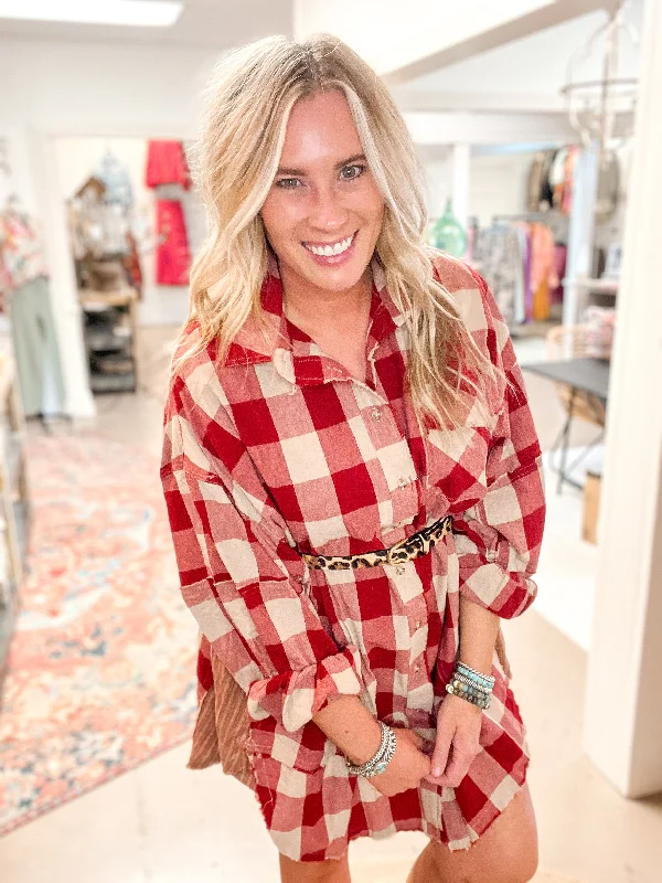 Your Exclusive Offer Awaits!TANNY PLAID TUNIC/DRESS, BOHO RED