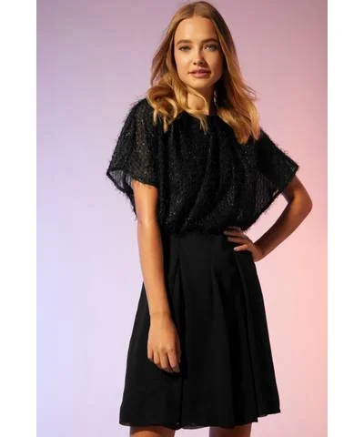 Best Offers of the Month!Textural Drape Dress With Panel Skirt Black