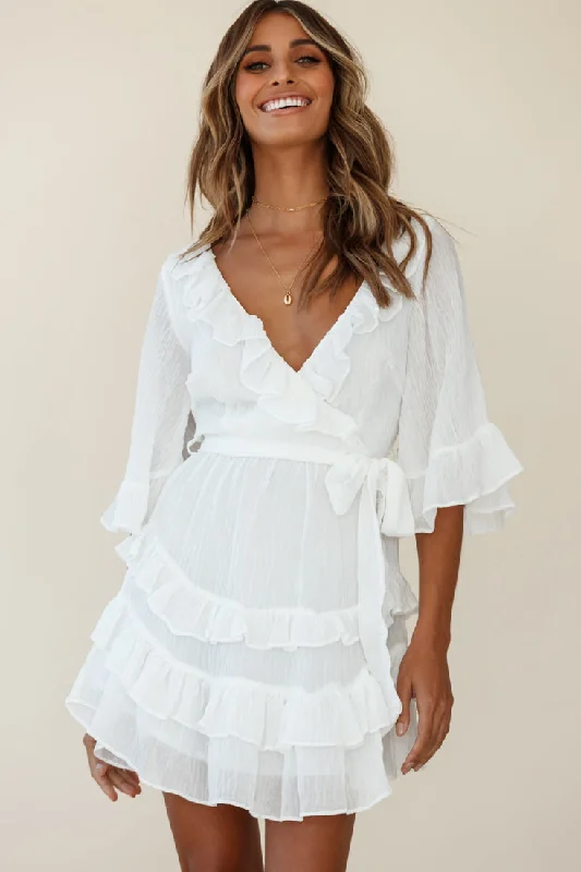 Find the Best Deals Here!Time Will Tell Angel Sleeve Frill Detail Dress White
