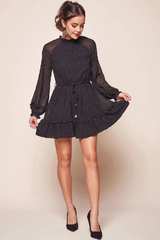Your Favorite Sale is Back!Tracee Open Black Ruffled Hemline Dress Black