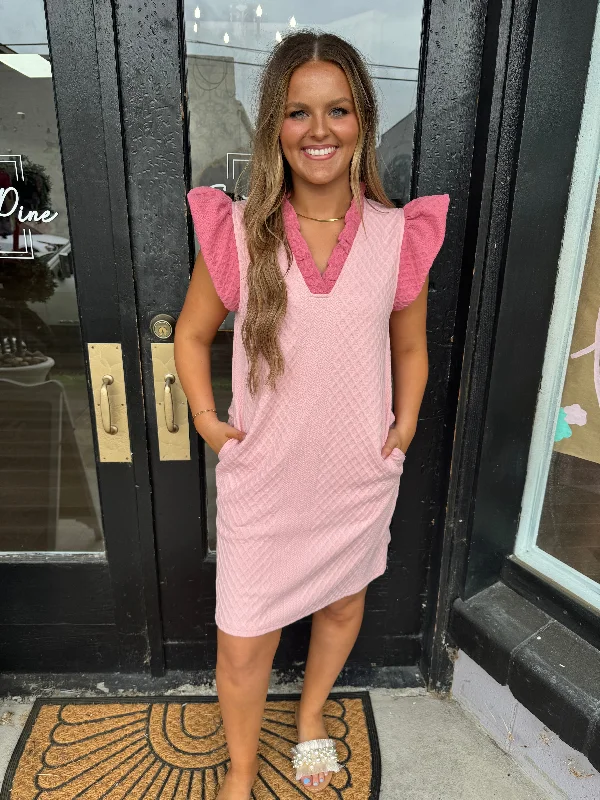 Save Up to 50% Off!Two tone pink quilted dress