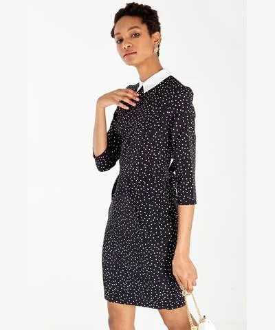 Your Chance to Save is Now!White Collar Spotted Tulip Dress