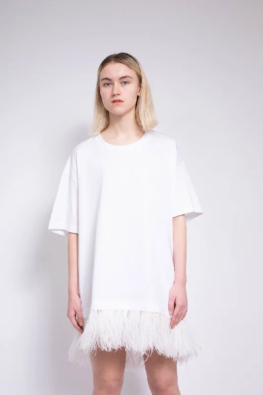Hot Deals You Can’t Resist!WHITE FEATHER HEM T-SHIRT DRESS